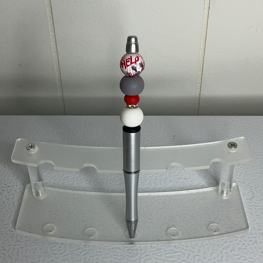 Silver and Red Decorative Pen Holder